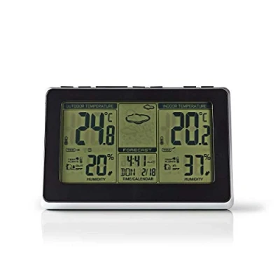 Abbildung von Wetterstation Innen und Aussenbereich Inklusive schnurloser Wettersensor Wettervorhesage Zeitdisplay LCD Anzeige Weckerfunktion