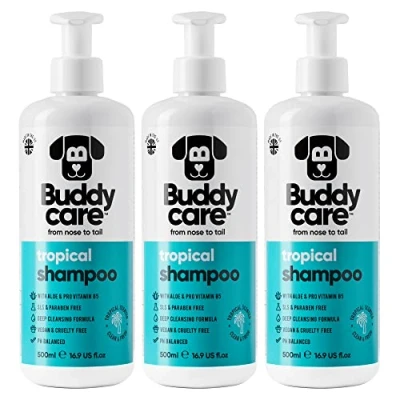 Abbildung von Tropisches Hundeshampoo von Buddycare Tiefenreinigendes Shampoo für Hunde Erfrischender Duft Mit Aloe Vera und Pro Vitamin B5 (500ml x3)