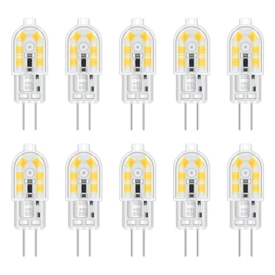 Abbildung von Akynite Leuchtmittel G4 2W LED 12V Kaltweiß 6000K, 200lm, Ersatz Halogenstrahler 10W 20W, nicht dimmbar, Stiftsockellampe AC DC für Dunstabzugshaube, 10er set