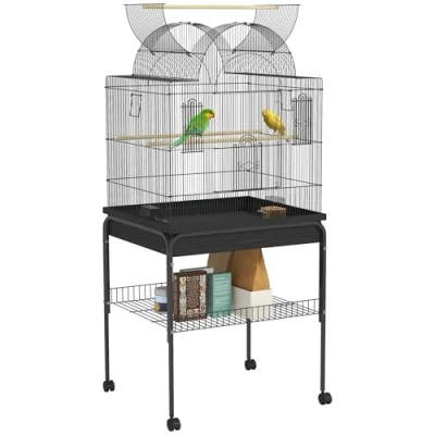 Abbildung von PawHut Vogelkäfig Wellensittichkäfig mit Tablett, Ablagefläche, Futterstation, für Kanarienvögel, Stahl 63 x 53 144 cm Schwarz