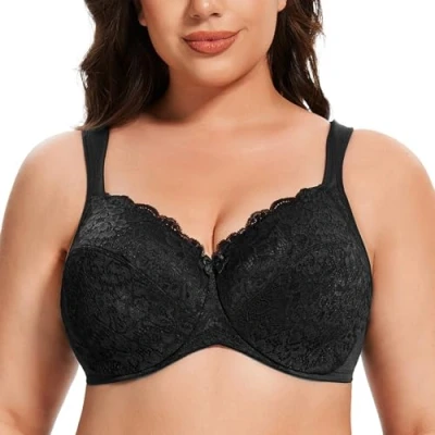 Abbildung von MELENECA Damen Minimizer Spitzen BH mit Bügel Vollschalen Ungepolstert Große Größen Schwarze Spitze 80D