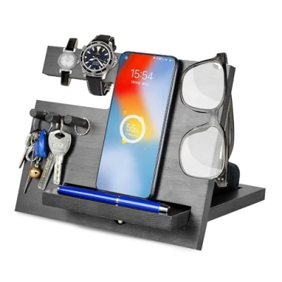 Abbildung von Geschenke für Männer Weihnachten Holz Telefon Dockingstation Nachttisch Organizer Geschenk Geburtstag Schreibtisch Docking Station Papa Ehemann