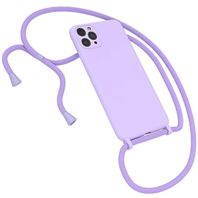 Abbildung von EAZY CASE Premium Silikon Handykette kompatibel mit iPhone 11 Pro Max Handyhülle Umhängeband, Handykordel Schutzhülle, Silikonhülle, Hülle Band, Kette für Smartphone, Lavendel Lila
