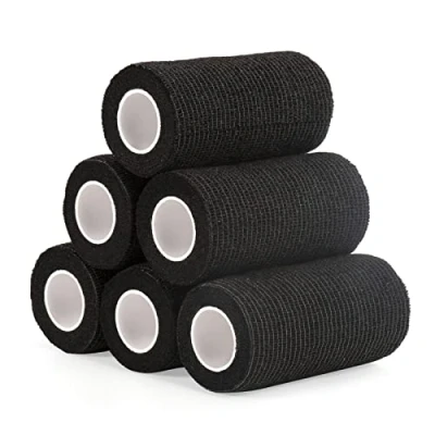 Abbildung von Haftbandage Verband Selbstklebender 10cm x 4,5m, 6 Rollen Fixierbinde Selbsthaftend Kohäsive Bandage für Erste Hilfe Dog Tierarztwickelband Sport Elastische Binde Handgelenk, Füße (Schwarz)