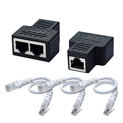 Abbildung von COVVY RJ45 Netzwerk Splitter Anschluss Adapter, 1 Buchse auf 2 Buchsen, Cat 5/Cat 6 LAN Ethernet Verlängerungs Adapterkabel, Dual (2 Stück + 3 Kabel)