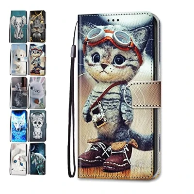 Abbildung von Hülle für Samsung Galaxy A14 4G 5G Leder Tasche Flip Case Mädchen Jungs Muster Design Etui Schutzhülle Cover Handyhülle Katze