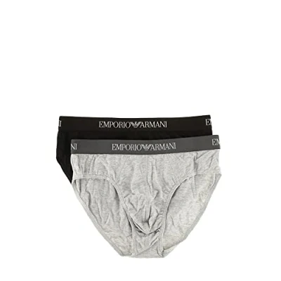 Abbildung von Emporio Armani Underwear Herren 2 Pack Brief Pure Cotton Slip, Black/Melange Grey, S (2er Pack)