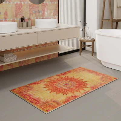 Abbildung von Wecon home Badematte Healing, Höhe 0,5 mm, fußbodenheizungsgeeignet, Polyester, rechteckig, Vintage, waschbar, rutschfest, schnell trocknend, robust, Badteppich