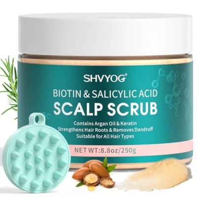 Abbildung von Kopfhautpeeling, Biotin und Salicylsäure, Kopfhautpeeling für Haarwachstum, zu Schuppen neigendes fettiges Haar trockene, juckende Kopfhaut, verhindert Haarausfall, Anti Schuppen, 250 g