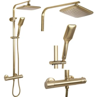 Abbildung von wohnwerk.idee Duschsystem Duschgarnitur Dusche mit Thermostat Tomm Gold Matt, 2 Strahlart(en)
