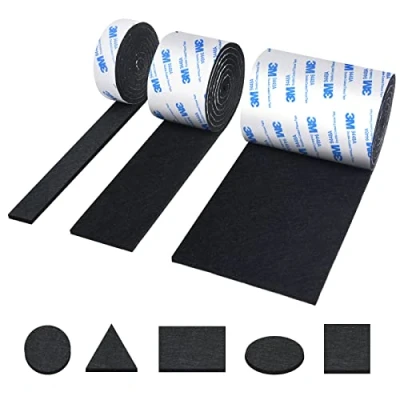 Abbildung von Vicloon Filzgleiter Selbstklebend, 3 Rollen Filz Selbstklebend(120 * 10cm /120 5cm 2cm), Starke Filzstreifen Stühle und Möbelfüße, Schneiden Sie Jede Form, Schwarze Möbelgleiter