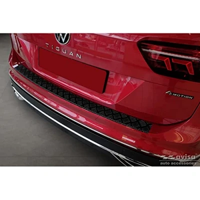 Abbildung von Matt Schwarz Aluminium Heckstoßstangenschutz kompatibel mit Volkswagen Tiguan II inkl. Allspace &amp; R Line 2016 2020 FL &#039;Riffled Plate&#039;