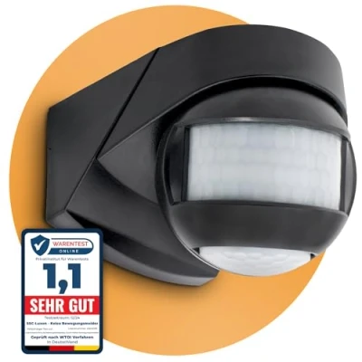 Abbildung von SSC LUXon KELEA Bewegungsmelder schwarz aussen &amp; innen Aussenbereich IP54 für Wand, Decke Ecken PIR Sensor bis 12m Winkel 180 360 schwenkbar mit Dämmerungssensor