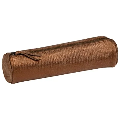 Abbildung von Clairefontaine 410033C Schlampermäppchen KLEO PATHRA rund, aus Lammleder, Ø5,5 x 22 cm, 1 Stück, Bronze