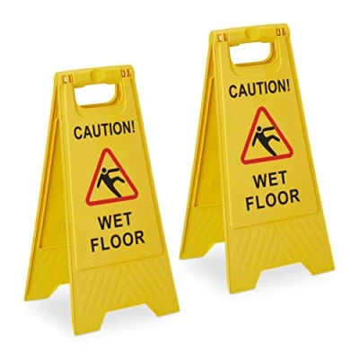 Abbildung von Relaxdays Rutschgefahr Aufsteller, Caution Wet Floor&quot;, 2er Set, klappbar, beidseitig beschriftet, Kunststoff, gelb, 59 x 29 23 cm