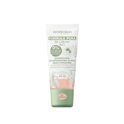 Abbildung von Deborah Milano BB Cream Formula Pura BIO SPF 20 mit natürlichen Inhaltsstoffen, 01 Light Rose, pflegende Wirkung, antioxidativ und Anti blaues Licht, verleiht eine glatte genährte Haut, 30 ml
