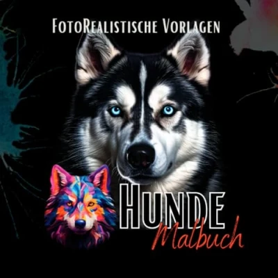 Abbildung von Malbuch Hunde „Fotorealistisch“.: mit wunderschönen Vorlagen auf weißen &amp; schwarzen Hintergründen. Hundemalbuch. Schwarzes Malbuch.: ... Malbuch. (Black Midnight Animals)