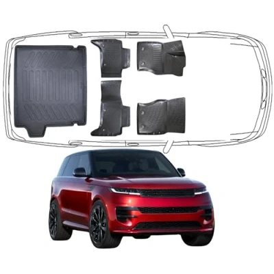 Abbildung von Trimak Passgenau 3D Fussmatten &amp; Kofferraumwanne Auto Set Kompatibel mit Range Rover Sport 2.Gen 2013 2022 Allwetter Zubehör Gummimatten Autos TPE Geruchlos rutschfest