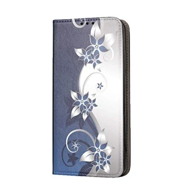 Abbildung von KX Mobile Hülle für Samsung A50 / A30s A50s Handyhülle Motiv 211 Blumen Blau Weiß Premium Smart aus Kunstleder einseitig bedruckt HandyCover Galaxy