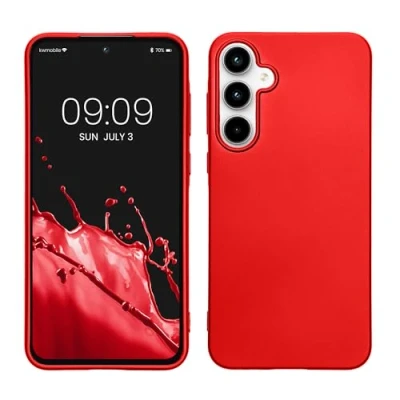 Abbildung von kwmobile Case kompatibel mit Samsung Galaxy A55 5G Hülle Schutzhülle aus Silikon metallisch schimmernd Handyhülle Metallic Dunkelrot