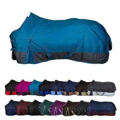 Abbildung von RL24 Winterdecke Weidedecke 600D Basicline atmungsaktive, Wind &amp; wasserdichte Outdoordecke mit Innenfutter Kreuzbegurtung Pferdedecke in Petrol/Graphit 105cm (200g/m² Füllung)