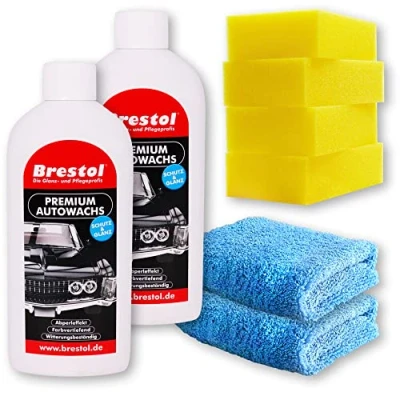 Abbildung von Brestol LACKVERSIEGELUNG Set5 (2X 500 ml + Zubehör) mit Carnaubawachs Hartwachspolitur Autopolitur Hartwachs Abperleffekt Abperl Effekt Nano streusalzbeständig