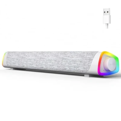 Abbildung von SOULION R30 Plus Computer Lautsprecher, USB betrieben, Bluetooth V5.3 PC Bunte LED Lichter mit Schaltertaste, Boxen für Desktop, Laptop, Handy (kein 3,5 mm AUX)