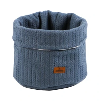 Abbildung von Puckdaddy Aufbewahrungskorb Leevke Organizer in Jeansblau Zopfstrickmuster Baby Geschenk Set zur Geburt 1 22x22 cm 100% Baumwolle OEKO TEX geprüft