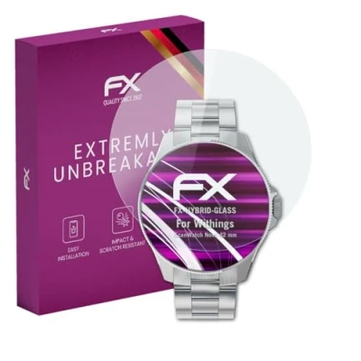 Abbildung von atFoliX Glasfolie kompatibel mit Withings ScanWatch Nova 42 mm Panzerfolie, 9H Hybrid Glass FX Schutzpanzer Folie