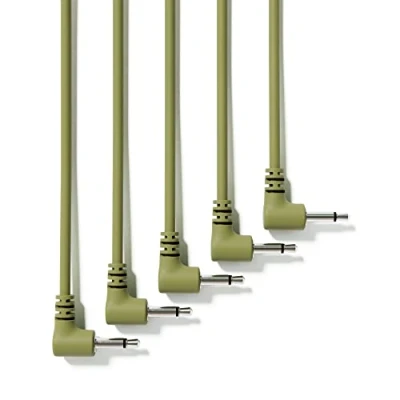 Abbildung von ExcelValley 5 Pack Rechtwinkliger Mono Modular Patchkabel 3,5mm 1/8&quot; Eurorack Synthesizer [Armee Grün 60 cm 24&quot;]