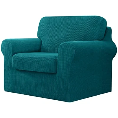 Abbildung von CHUN YI Sofabezug Stretch Sofa Überwürfe mit separaten Kissen und Rückenbezügen Elastisch Sitzkissenbezug Sofahusse Couchbezug Wohnzimmer Dekor(Blaugrün,1 Sitzer)