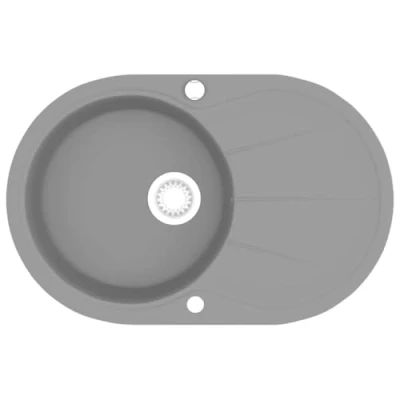Abbildung von vidaXL Granitspüle Einzelbecken Oval Grau Küchenspüle Spülbecken Einbauspüle