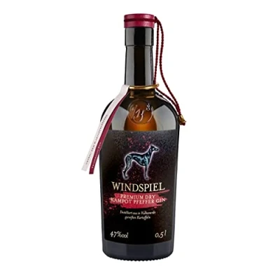 Abbildung von Windspiel Premium Dry Kampot Pfeffer Gin 47% vol. 0,5 Liter mit rotem aus Kambodscha