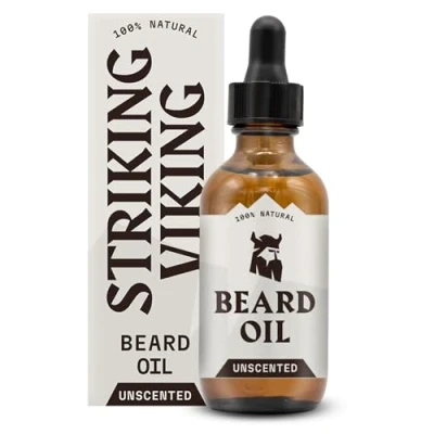 Abbildung von Striking Viking Bartöl Conditioner ohne Duftstoffe völlig natürliche Bio Formel mit Argan und Jojobaölen macht das Bartwachstum weicher, glättet stärkt es