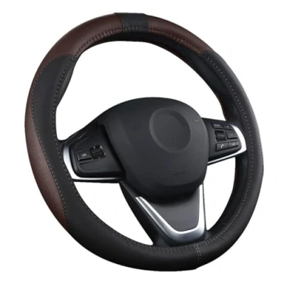 Abbildung von OFZVEO Auto Lenkrad Abdeckung Lenkradschutz Lenkradhülle PU Leder Universal 37 38cm / 15&quot; rutschfest Atmungsaktiv Langlebig (Braun)