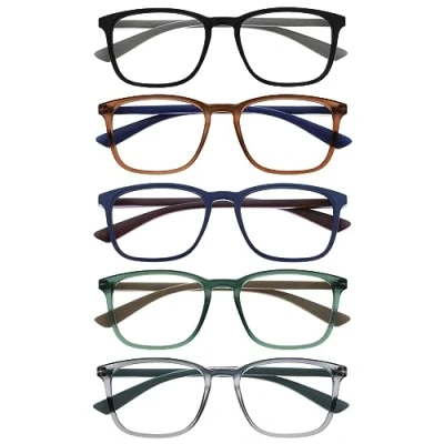 Abbildung von OPULIZE Max Lesebrille 5er Pack Klassische große rechteckige Fassung Brillen in Schwarz, Braun, Blau, Grün &amp; Grau Herren Damen RRRRR78 12367 +2,00