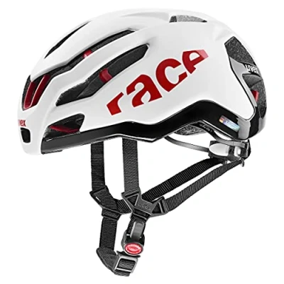 Abbildung von uvex race 9 extrem leichter Performance Helm für Damen und Herren aerodynamisch optimierte Belüftung white red matt 57 60 cm