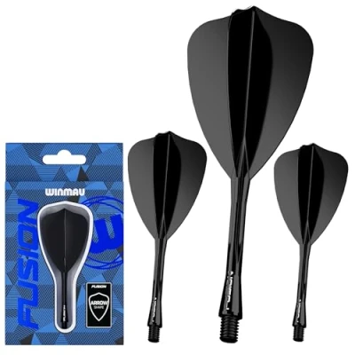 Abbildung von WINMAU Darts Fusion Integriertes Flug und Schaftsystem Arrow Form Design Schwarze Farbe, Intermediate Länge