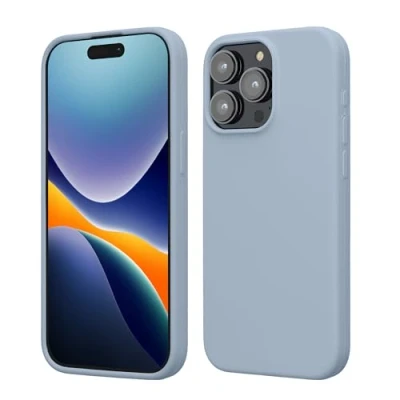 Abbildung von kwmobile Hülle für das iPhone 15 Pro Max Silikon Handy Case stoßfeste Handyhülle mit weicher Oberfläche Hellblau matt