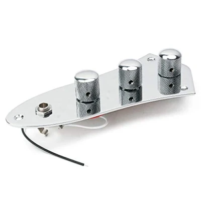 Abbildung von Alnicov Voll beladene Steuerplatte vorverdrahtete mit Chrom Metallkappe für Bassgitarre Fd Jazz Bass J Style