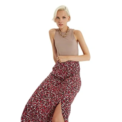 Abbildung von TRENDYOL Damen Fliesenblumenmuster Tipp Detaillierter Rock Skirt, Blau, 38 EU