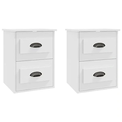 Abbildung von vidaXL Wand Nachttisch 2 STK., Hängender Nachtschrank mit Schubladen, Nachtkommode Nachtkonsole Wandmontage für Schlafzimmer, Wandregal Wandschublade, Weiß