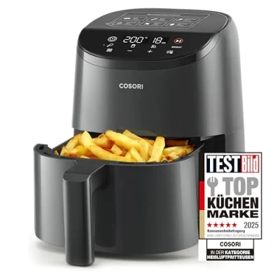 Abbildung von COSORI Heißluftfritteuse klein 2L, Mini Airfryer für 1 Person, ideal Camping, Reisen und Wohnmobile, schnell, kompakt, ohne Öl, energiesparend, Helles Schwarz