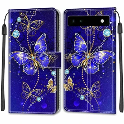 Abbildung von TOMYOU Pixel 6a Leder Schutzhülle, Handy Hüllen, Flip Case Cover mit Brieftasche, Kartenhalter, Ständer und Handgelenkschlaufe, PU Magnetverschluss, entworfen für Google