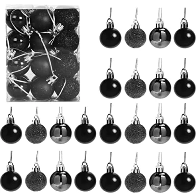 Abbildung von 30 mm/12 Stück Weihnachtskugeln, bruchsicher, schwarz, Weihnachtsbaumschmuck, Kugel, Ornamente, Kugeln, Weihnachtsdekoration, Urlaubsdekoration, glänzend, matt, glitzernd