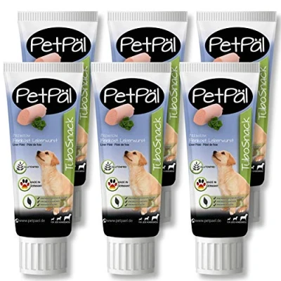 Abbildung von PetPäl Hunde Leberwurst “TuboSnack“ Ohne Getreide, Salz, Zucker Premium Leckerli aus der Tube Schmackhaft, lecker, gesund, natürlich Ideal auch für Welpen 6 X 75g Snack Made in Germany