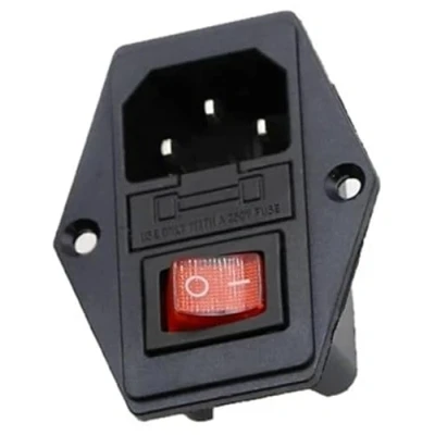Abbildung von Kaltgeräte Einbau Buchse C14, mit Rotem Schalter und Sicherung, 3 Pin 220 250V/10A Audio Kupplung Stecker Buchse, in 1 Einlassmodulstecker Lampe
