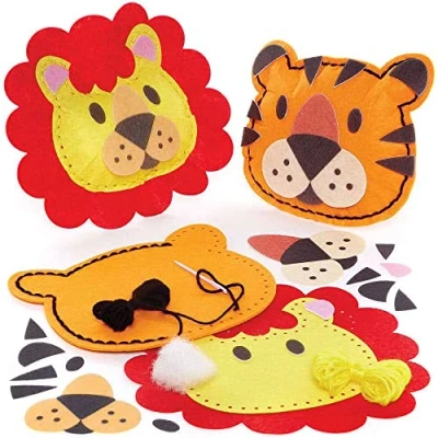 Abbildung von Baker Ross FC883 Löwe und Tiger Kissen Nähset 2er Pack, Bastelset zum Nähen für Kinder