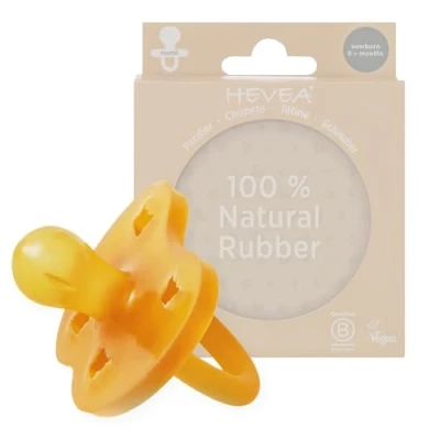Abbildung von HEVEA Naturkautschuk Schnuller RUND Form, 0+ Monate Hygienisches Einteiliges Design für Neugeborene bis Kleinkinder, BPA frei, Weich &amp; Langlebig Einzelpackung (Natürlich)