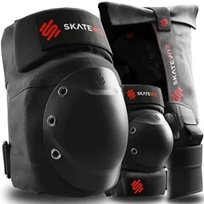 Abbildung von SKATEWIZ Protektoren Set SHIELD Skateboard Schonerset für Jugendliche und Erwachsene (Inliner Damen Ellbogenschützer Herren, 7 tlg., Handschoner, Ellbogenschoner &amp; Knieschoner Set), Rollschuhe, Schlittschuhe